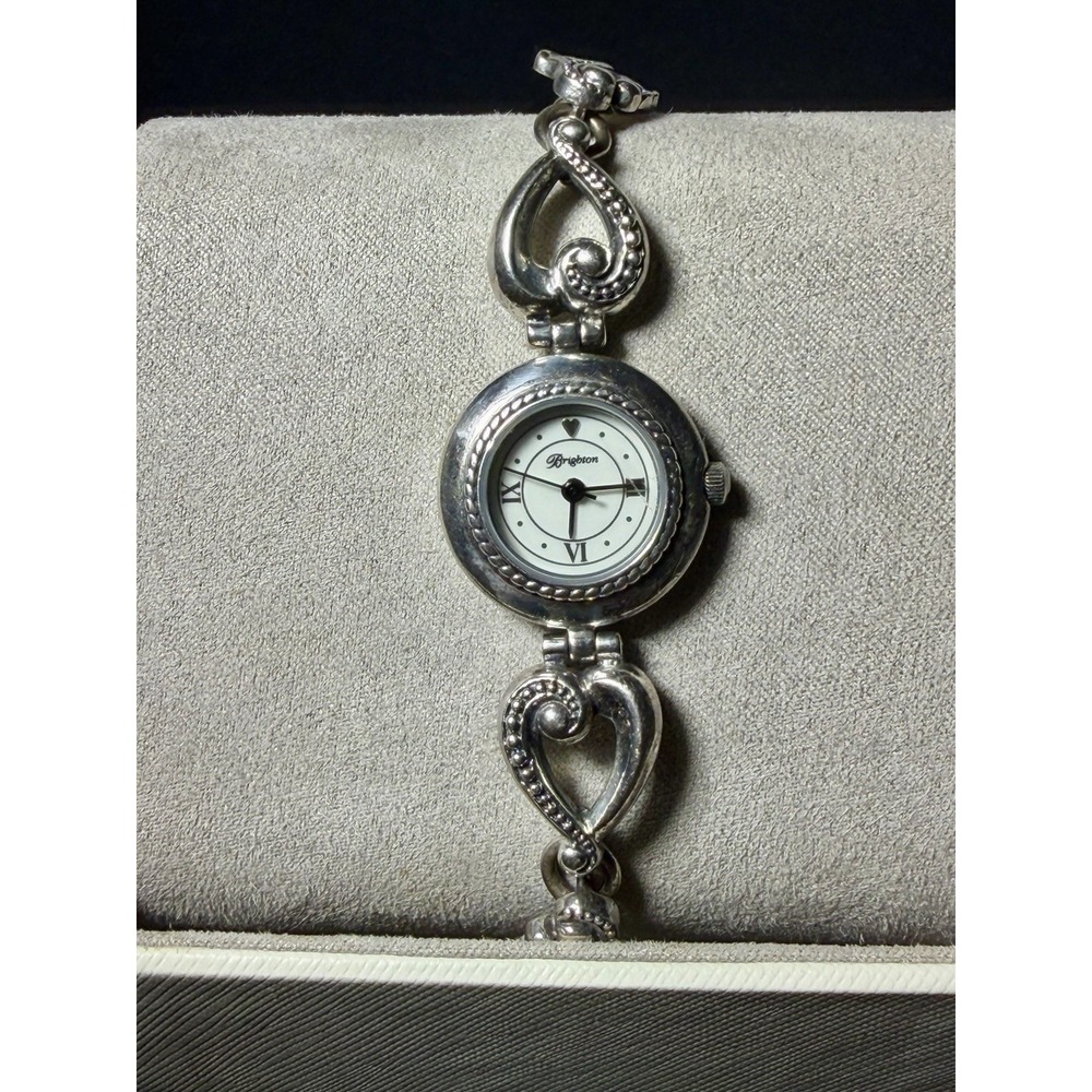 Brighton Victoria Women's Silver Tone Heart Floral Bracelet Watch Untested